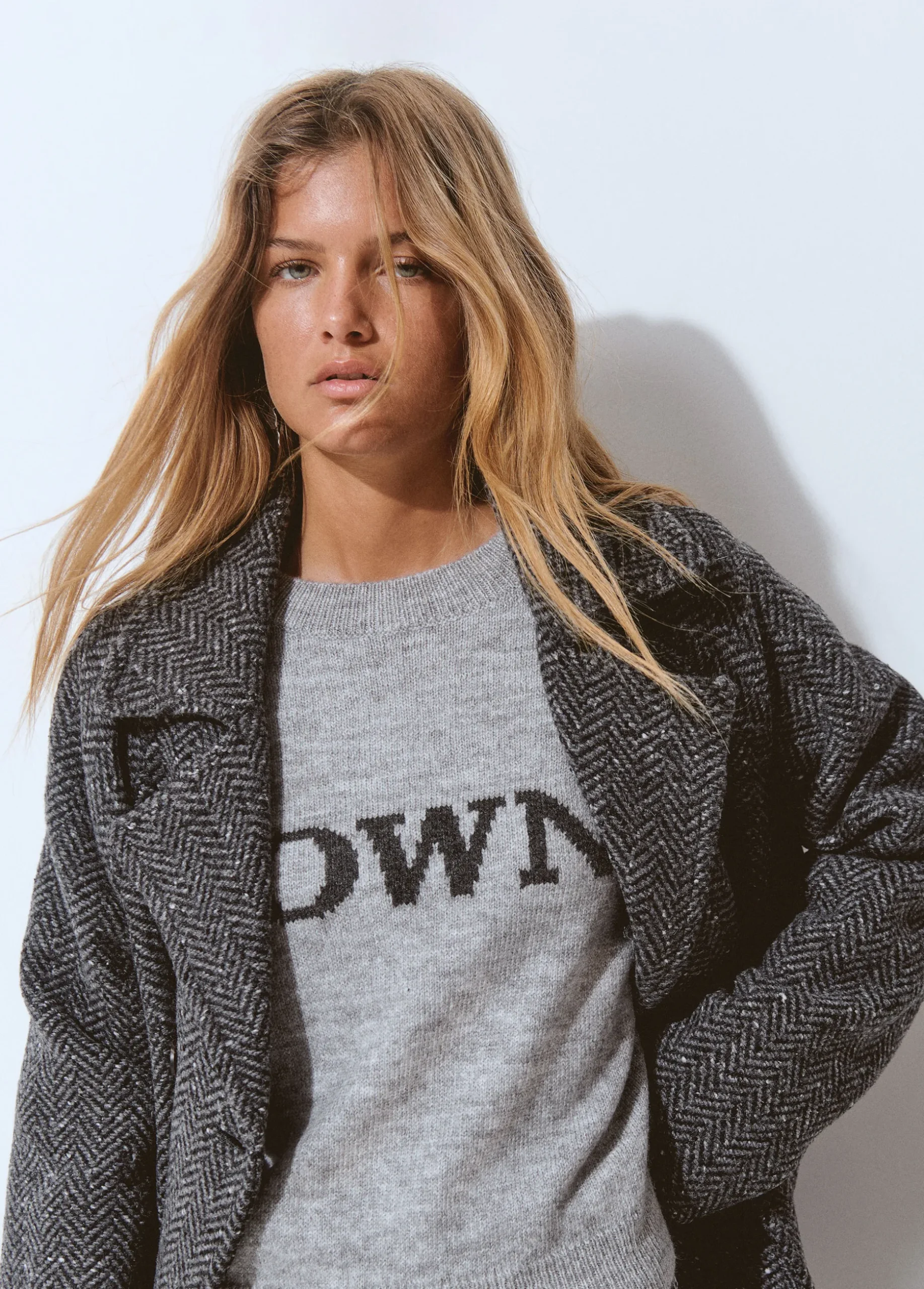 Abrigo cruzado espiga con lana