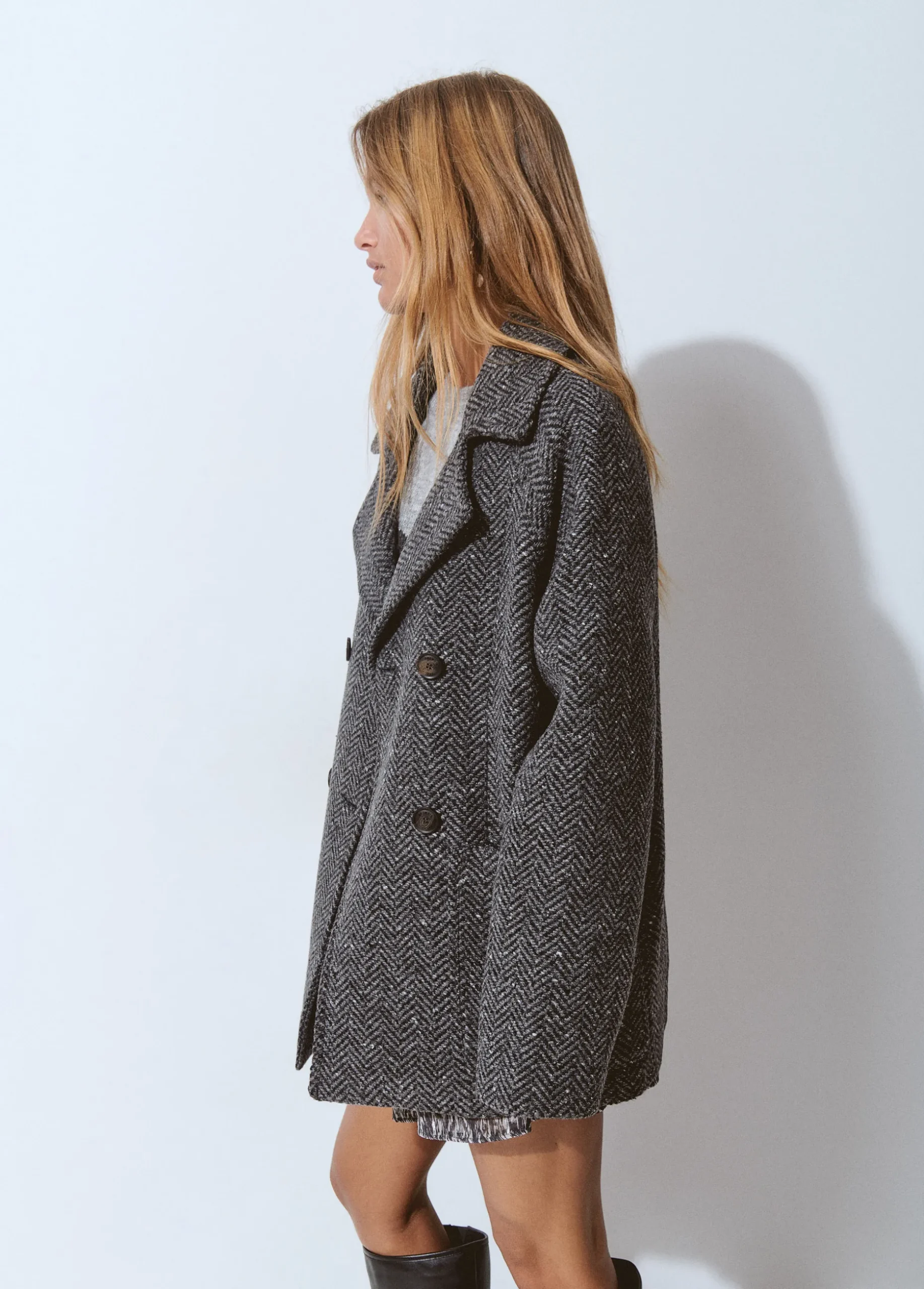 Abrigo cruzado espiga con lana