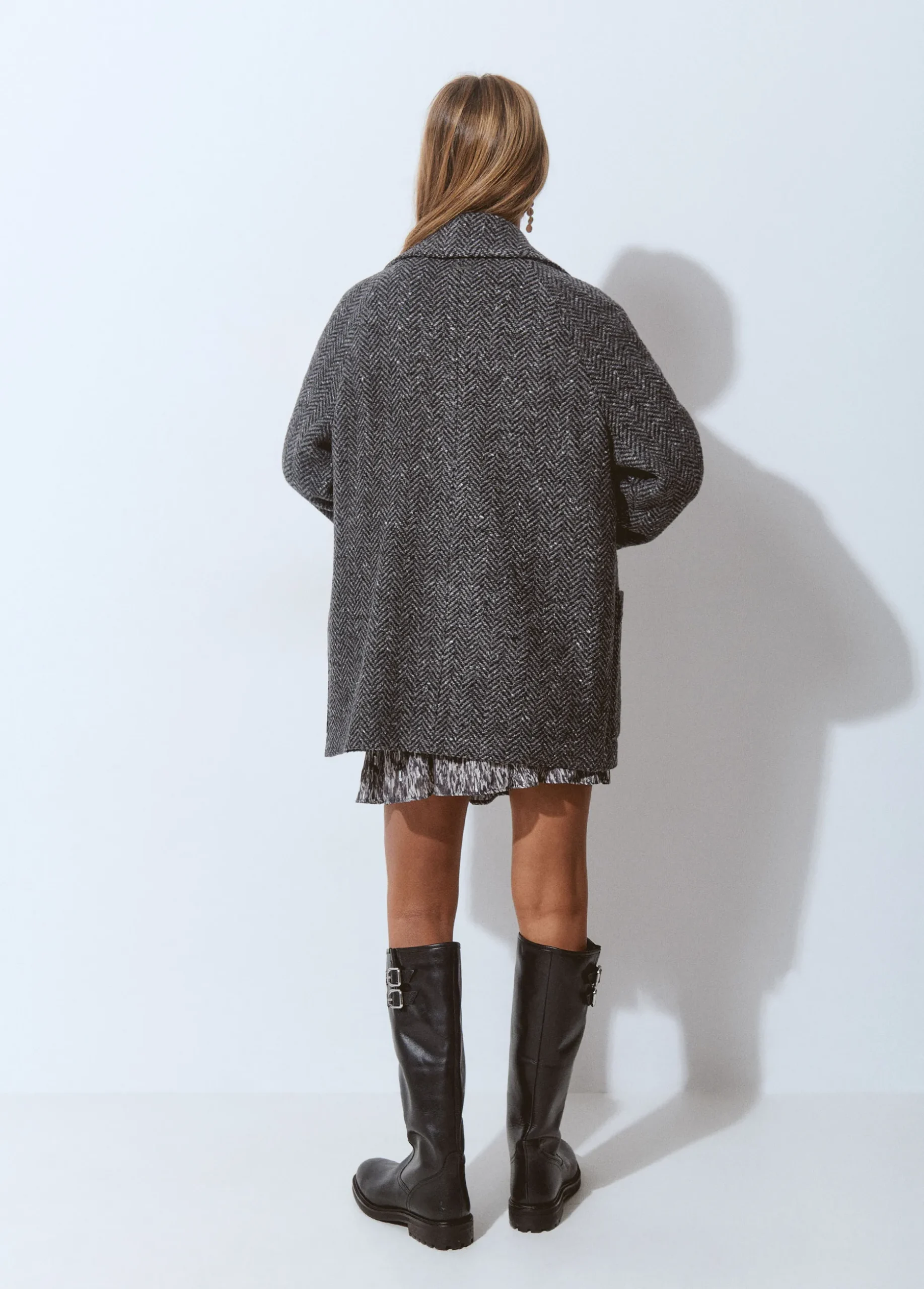 Abrigo cruzado espiga con lana