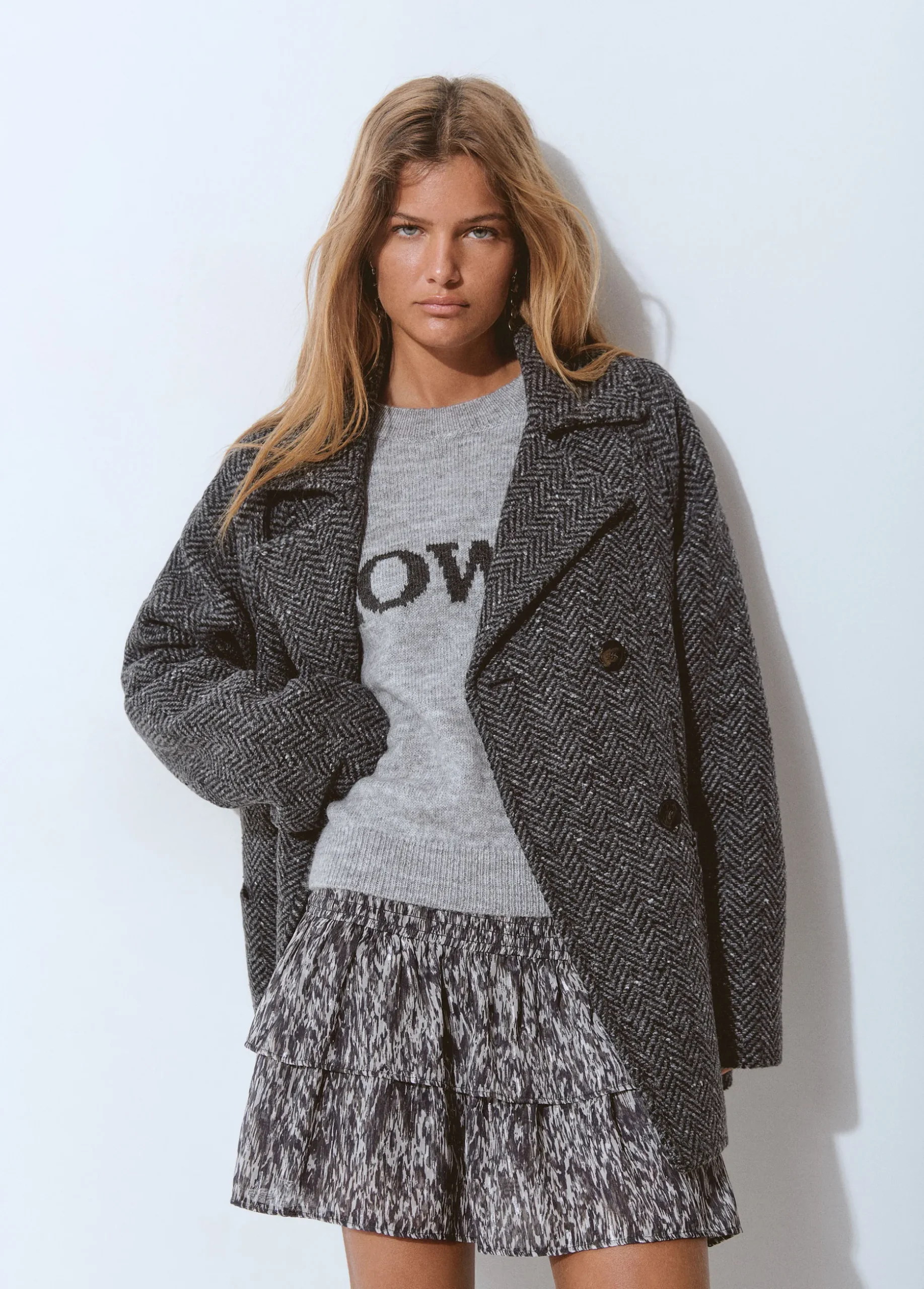 Abrigo cruzado espiga con lana