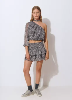 Blusa asimétrica brillo estampada