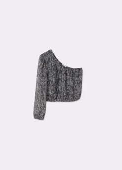 Blusa asimétrica brillo estampada