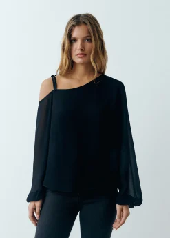 Blusa asimétrica manga larga