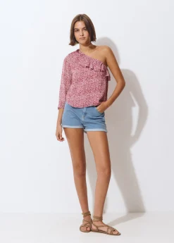 Blusa asimétrica volante estampada