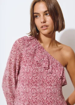 Blusa asimétrica volante estampada