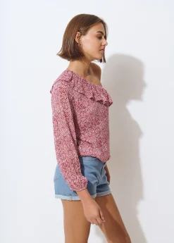 Blusa asimétrica volante estampada