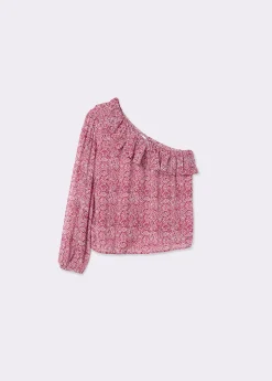 Blusa asimétrica volante estampada