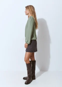 Blusa cuello redondo smock en pico