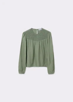 Blusa cuello redondo smock en pico