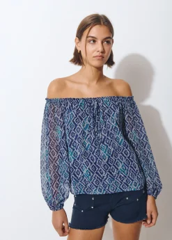 Blusa offshoulder estampado ikat