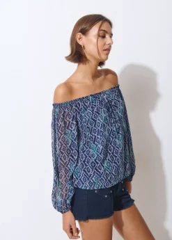 Blusa offshoulder estampado ikat