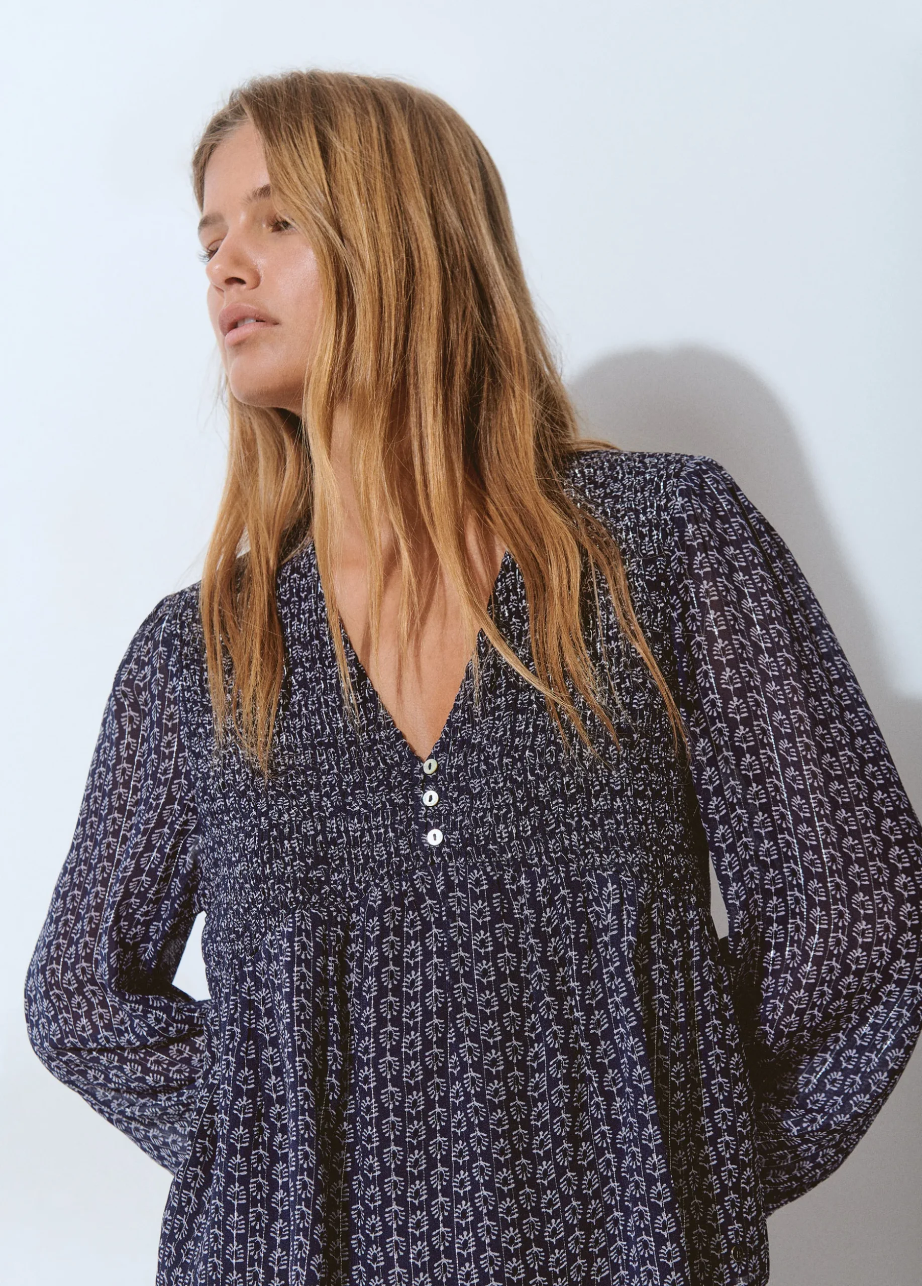 Blusa smock pecho bicolor