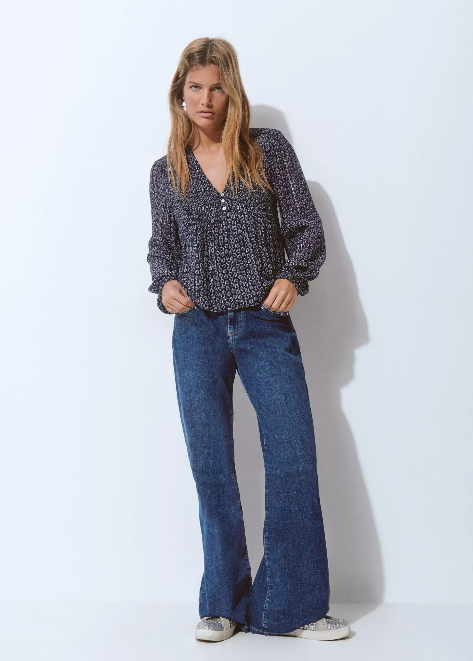 Blusa smock pecho bicolor