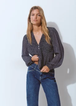 Blusa smock pecho bicolor