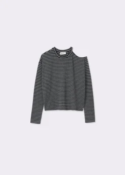 Camiseta cut-out hombro raya tejida