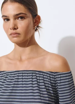 Camiseta escote bardot raya tejida