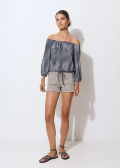 Camiseta escote bardot raya tejida