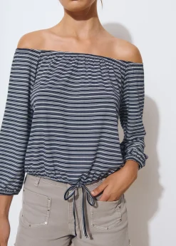 Camiseta escote bardot raya tejida