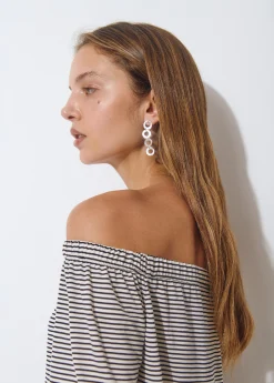 Camiseta escote bardot raya tejida bicolor