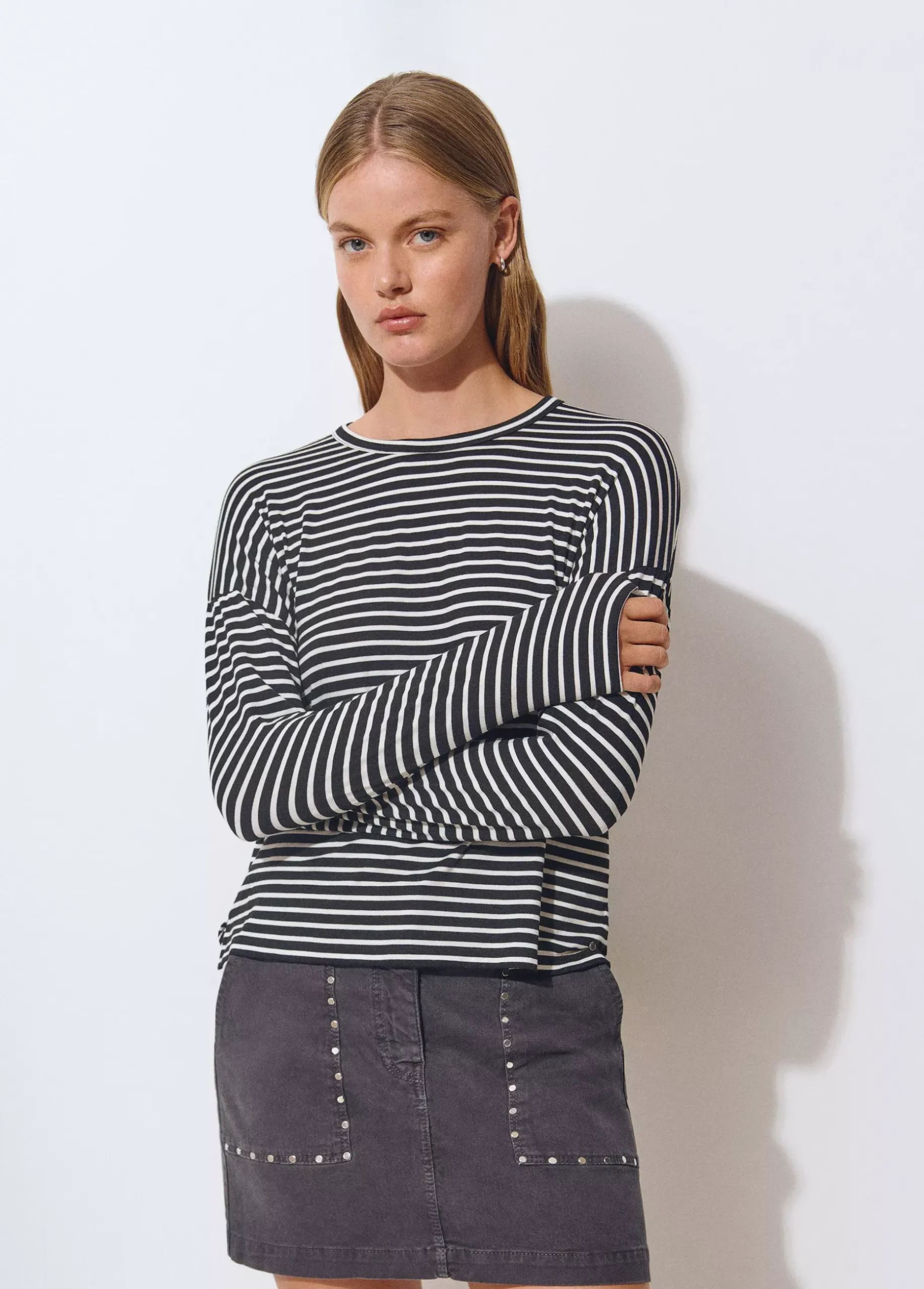 Camiseta manga larga raya tejida