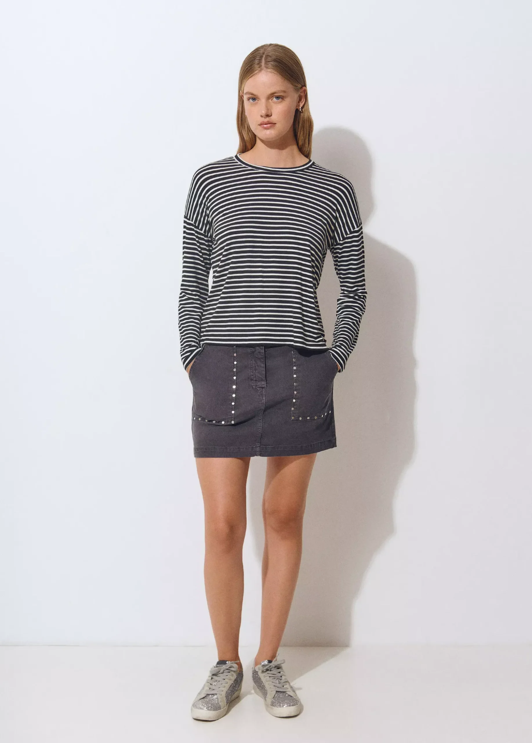 Camiseta manga larga raya tejida