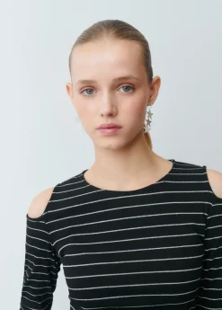 Camiseta raya lurex cut-out hombro