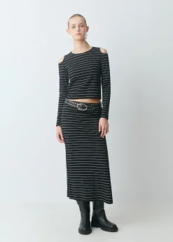 Camiseta raya lurex cut-out hombro