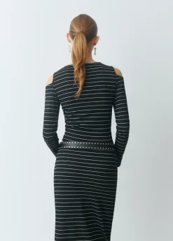 Camiseta raya lurex cut-out hombro