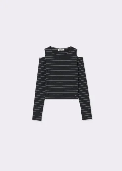 Camiseta raya lurex cut-out hombro