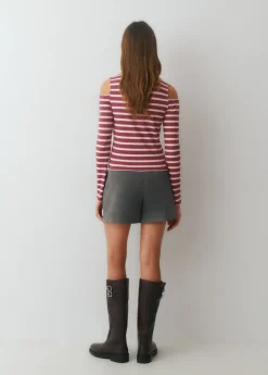 Camiseta raya lurex cut-out hombro