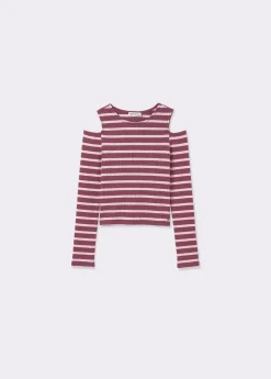 Camiseta raya lurex cut-out hombro