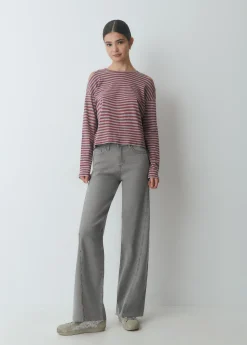 Camiseta raya lurex cut-out hombro