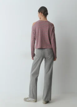 Camiseta raya lurex cut-out hombro