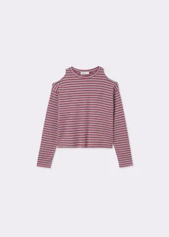 Camiseta raya lurex cut-out hombro