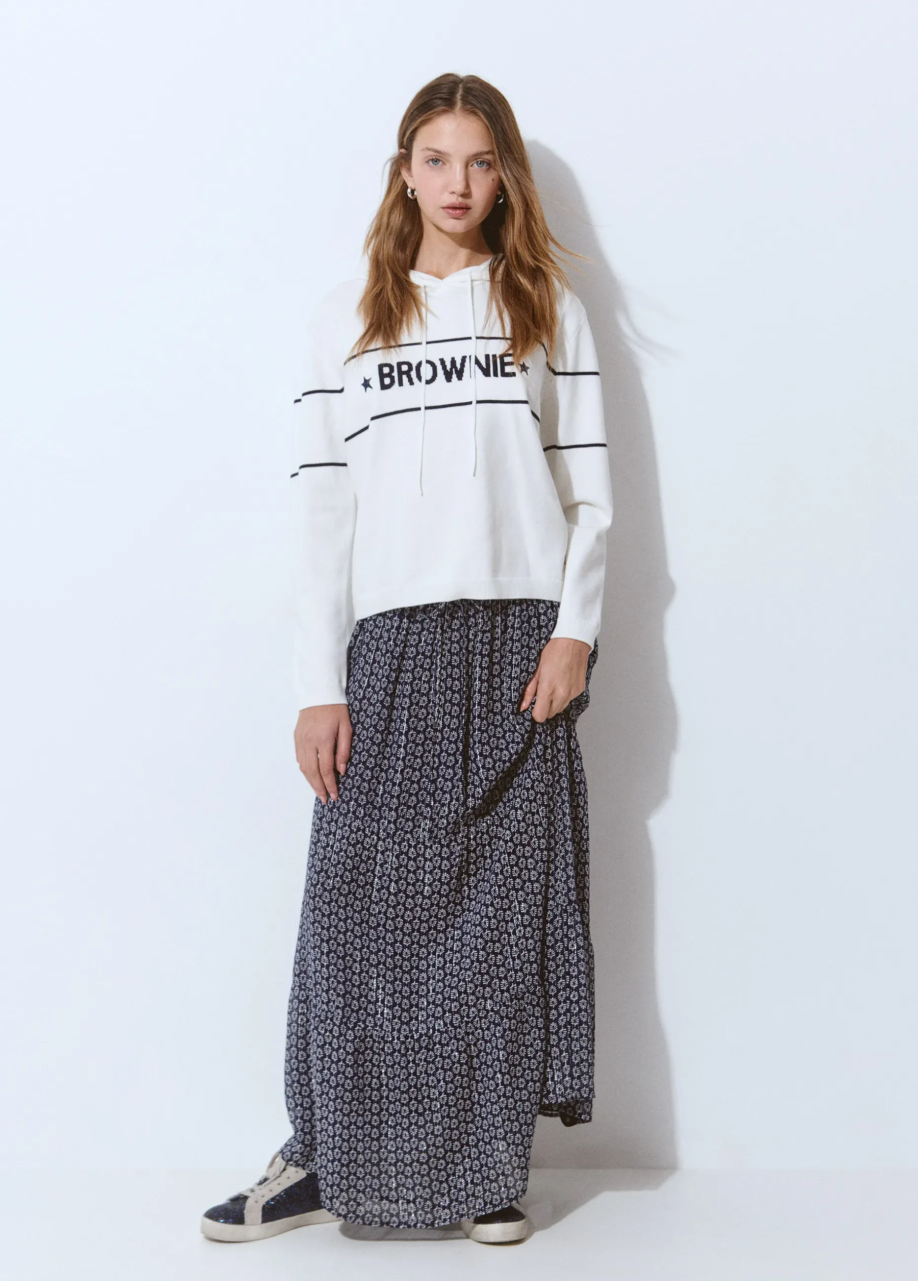 Falda fluida larga estampada