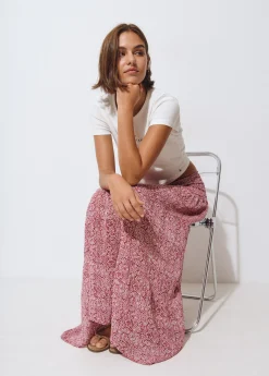 Falda larga smock cintura estampada