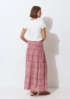 Falda larga smock cintura estampada