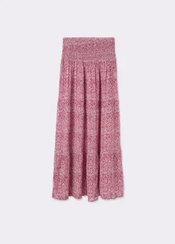 Falda larga smock cintura estampada