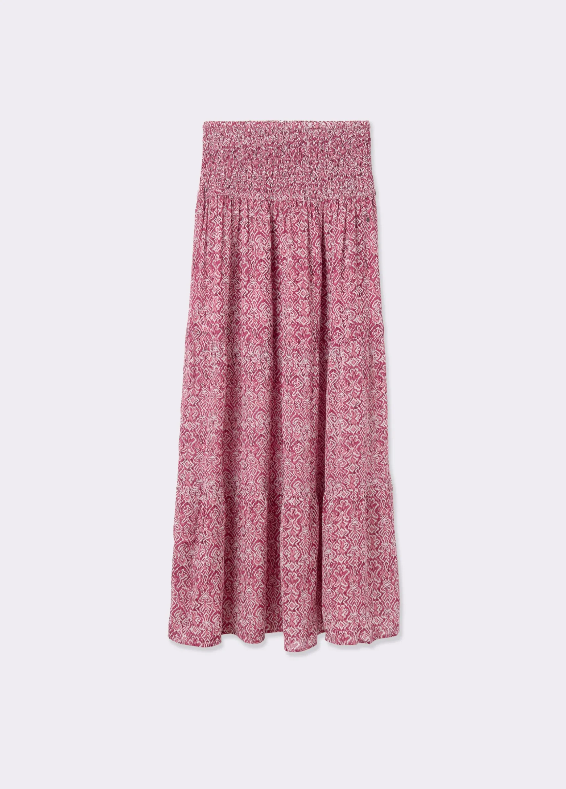 Falda larga smock cintura estampada