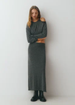 Falda midi raya tejida bicolor