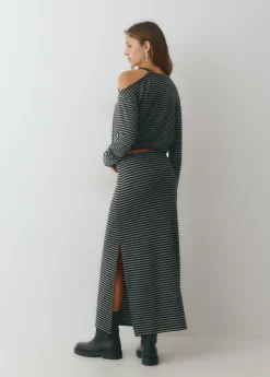 Falda midi raya tejida bicolor