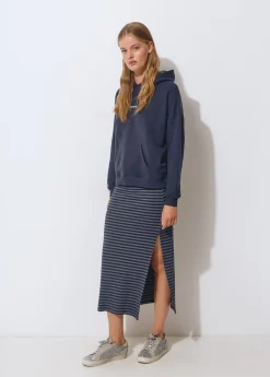 Falda rib largo midi raya tejida