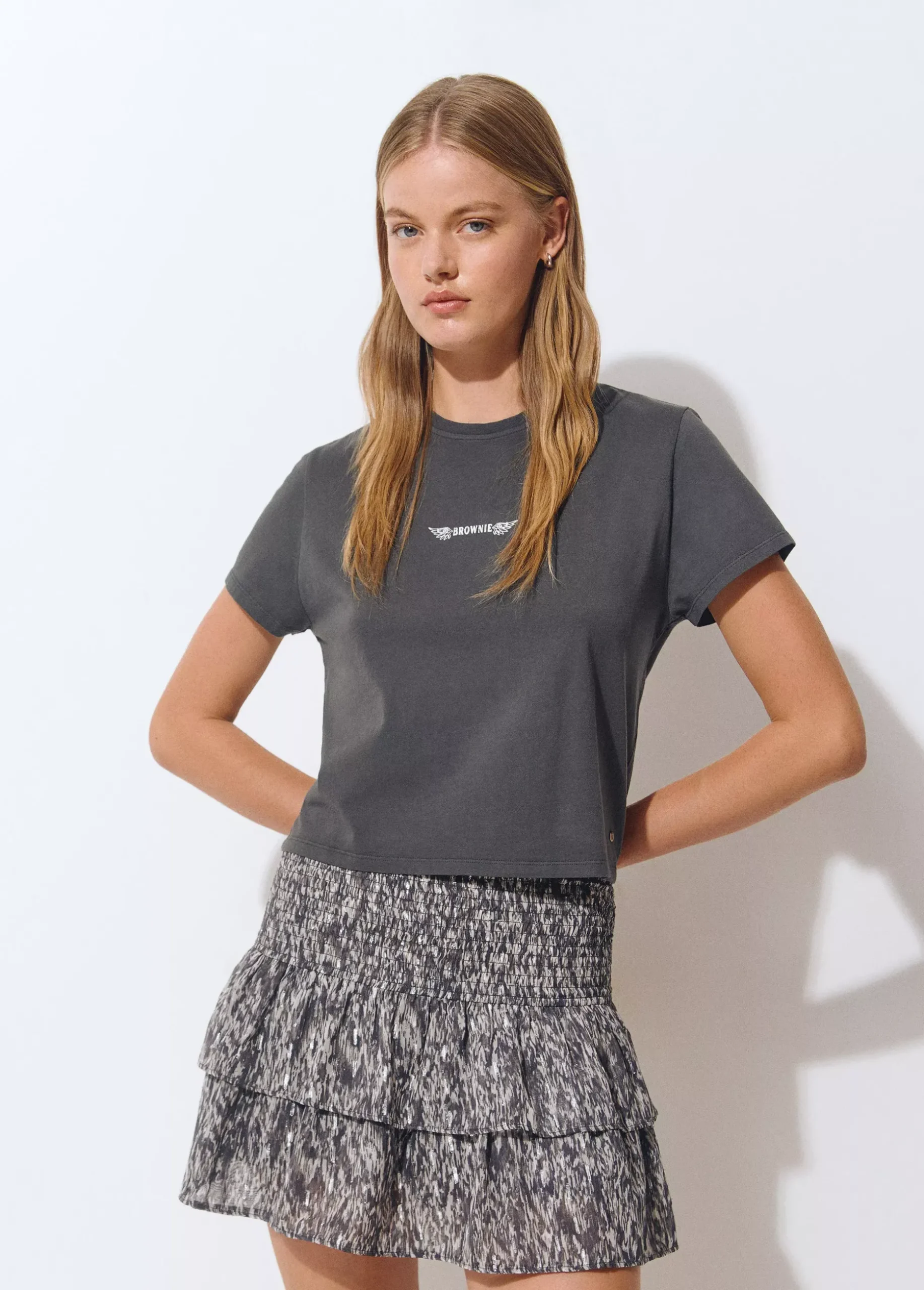 Falda volantes brillo estampada