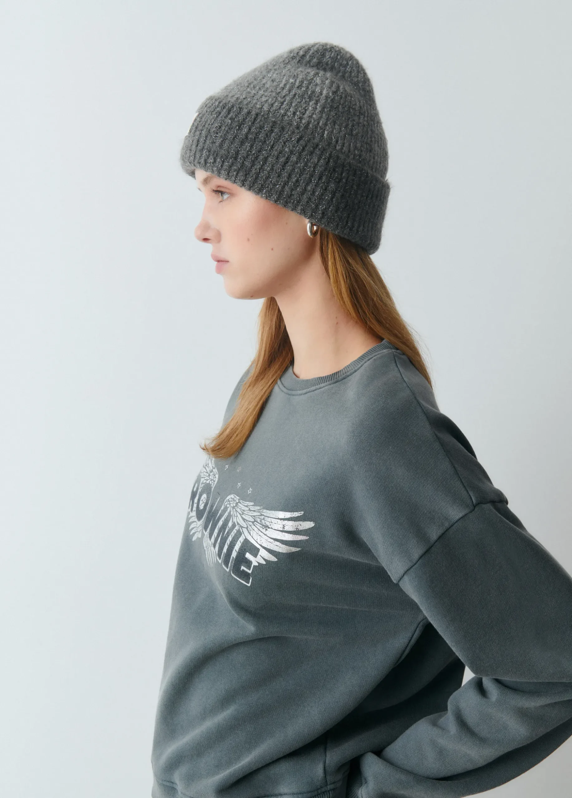 Gorro bicolor canalé lurex