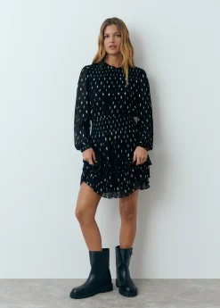 Vestido brillo smock cintura