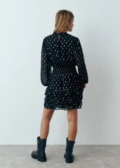 Vestido brillo smock cintura