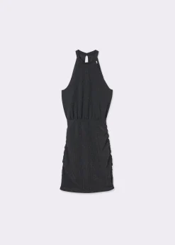 Vestido cuello halter canalé hilo metalizado