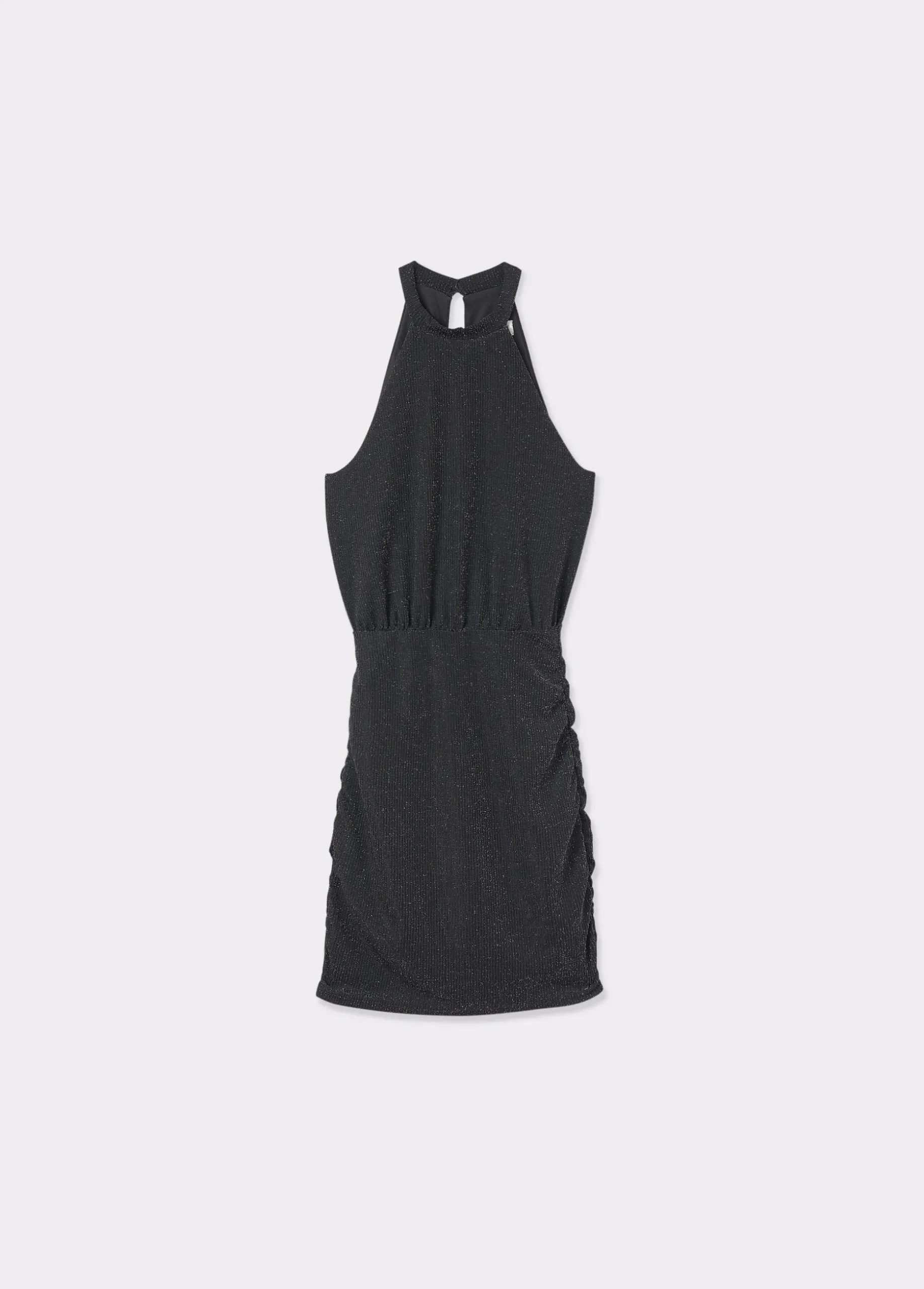 Vestido cuello halter canalé hilo metalizado