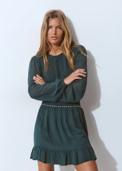 Vestido goma cintura detalle tachas