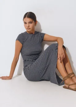 Vestido largo rayas manga corta